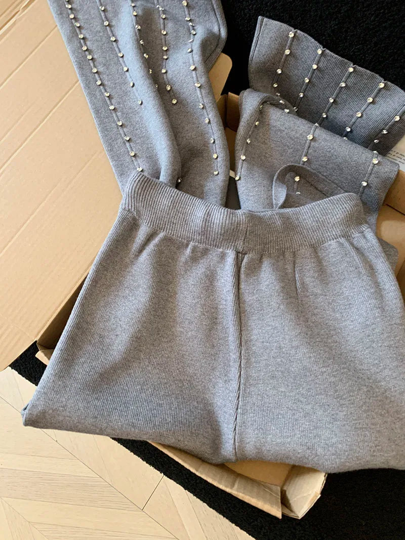 Knitted Wide Leg Pants Women Elegant Trousers