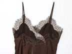 Lace Slip Mini Dress With Satin Backless Asymmetric Cut