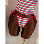 Striped V Neck Tankini Two Piece Bikini Halter Set