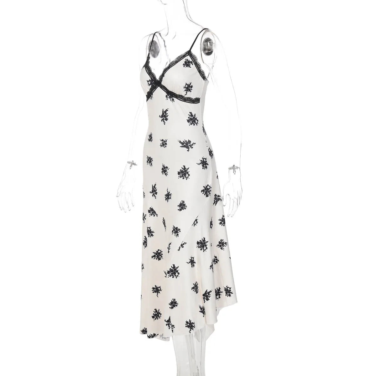 Patchwork Lace Midi Dress With Halter Neck And Backless Silhouette
