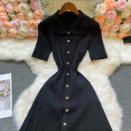 Vintage Inspired Turn Down Collar Knit Maxi Shirt Dress