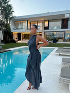 Chic Backless Off Shoulder Pleated Knee Length Dress With Irregular Silhouette