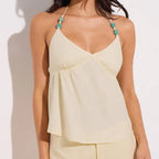 Boho Vintage Badydoll Tie Open Back Halter Peplum Top