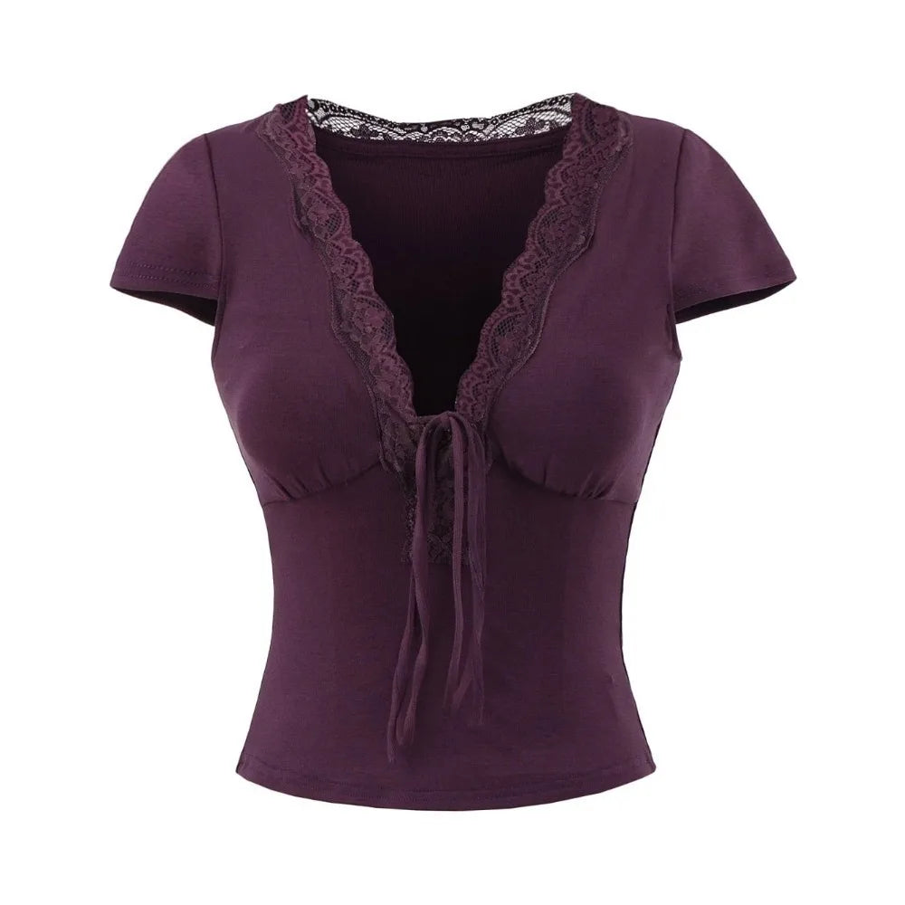 V-Neck Lace Crop Top
