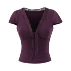 V-Neck Lace Crop Top