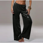 Sequined Solid Wide Leg Pants For Women With High Waist Loose Fit Trousers