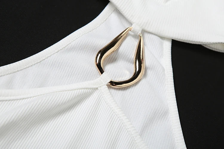 Off Shoulder Metal Buckle Tank Top For Women High Stretch Body Skimming Street Style