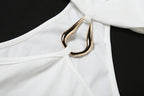 Off Shoulder Metal Buckle Tank Top For Women High Stretch Body Skimming Street Style