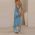 Elegant Floral Mesh Maxi Dress Sleeveless With Slash Collar