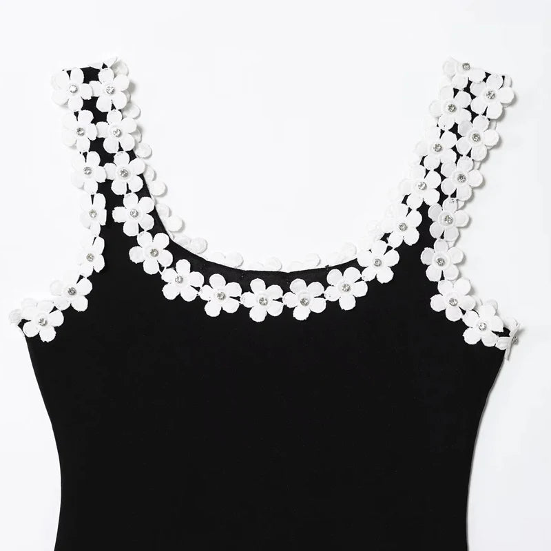 Black Glam Floral Backless Corset Slip Dress Sleeveless