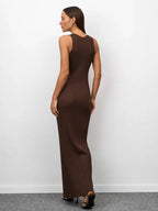 Sleeveless Knitted Dress With Wide Shoulder Straps Inner Long Skirt