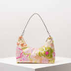 Floral Embroidered Sequin Shoulder Bag For Women Crescent Shape Evening Purse