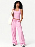 Two Piece Set With Sleek V Neck Tank Backless Detail And Wide Leg Pants