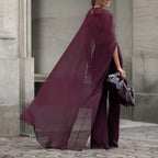Sheer Cape Blouse With High Low Hem Polka Dot Or Solid Color