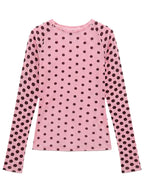 Blush Pink Polka Dot Lightweight Long Sleeve Tee O Neck Top