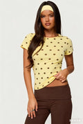 Vintage Ladybug Polka Dot Crop Top With Short Sleeves