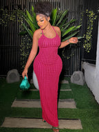 Ruched Spaghetti Strap Maxi Dress Backless Bandage For Women