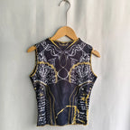 Mesh Print Tank Top With High Collar Slim Fit Cropped