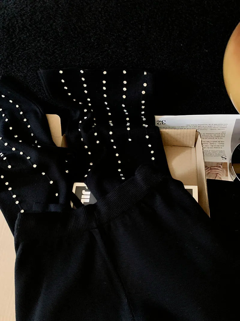 Knitted Wide Leg Pants Women Elegant Trousers