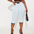Lace Trim Capri Leggings With Elastic Waist Women Three Quarter Length