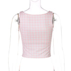 Square Collar Plaid Tank Top Sleeveless