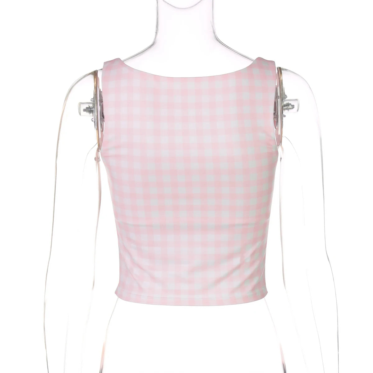 Square Collar Plaid Tank Top Sleeveless