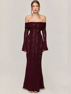 Lace Evening Dress Sleeve Elegant Party Gown