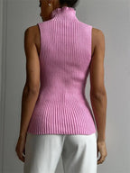 Women's Ribbed Turtleneck Knit Sleeveless Top