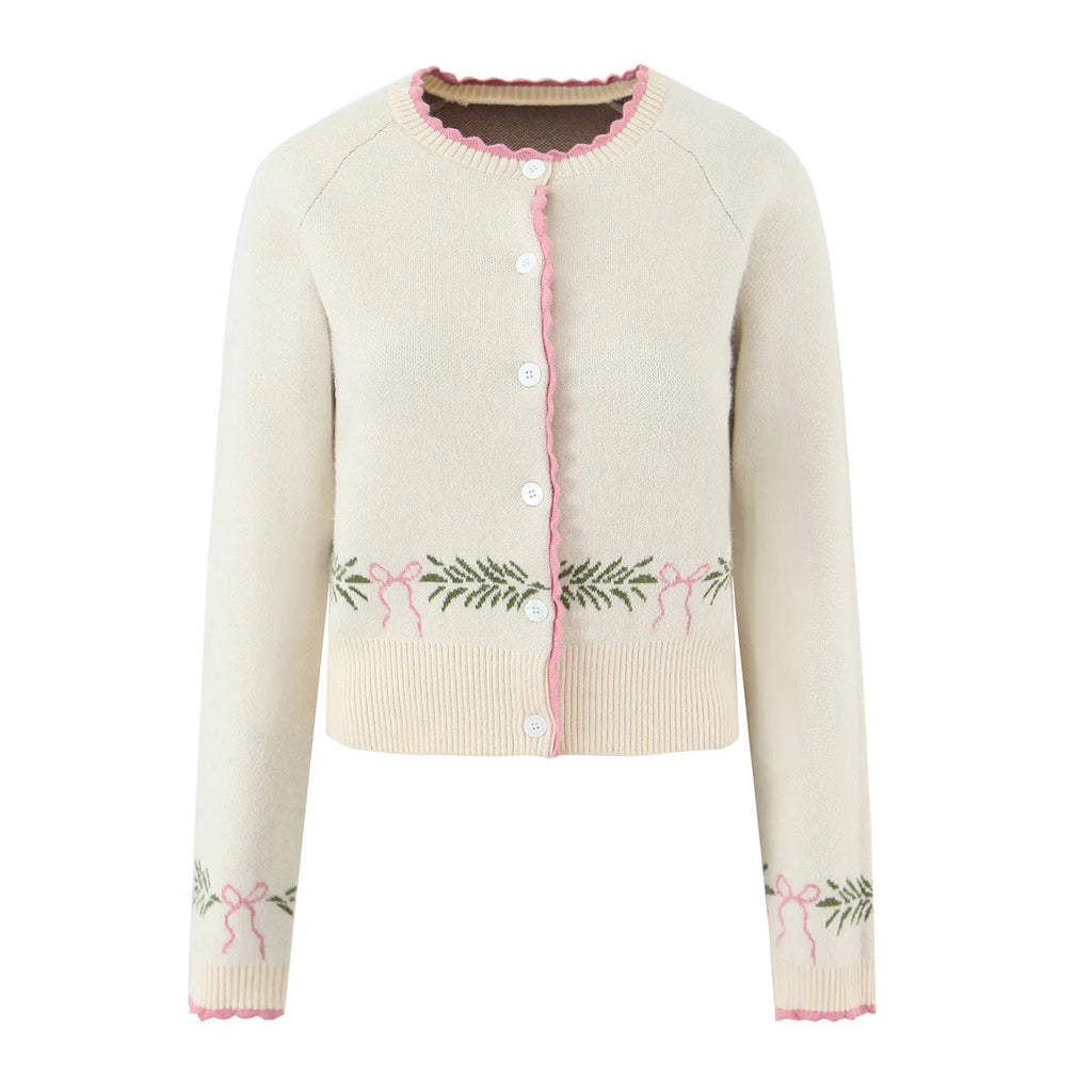 Women Sweater Cardigan Lovely Short Embroidered Sweaters O Neck Knitted Jumpers