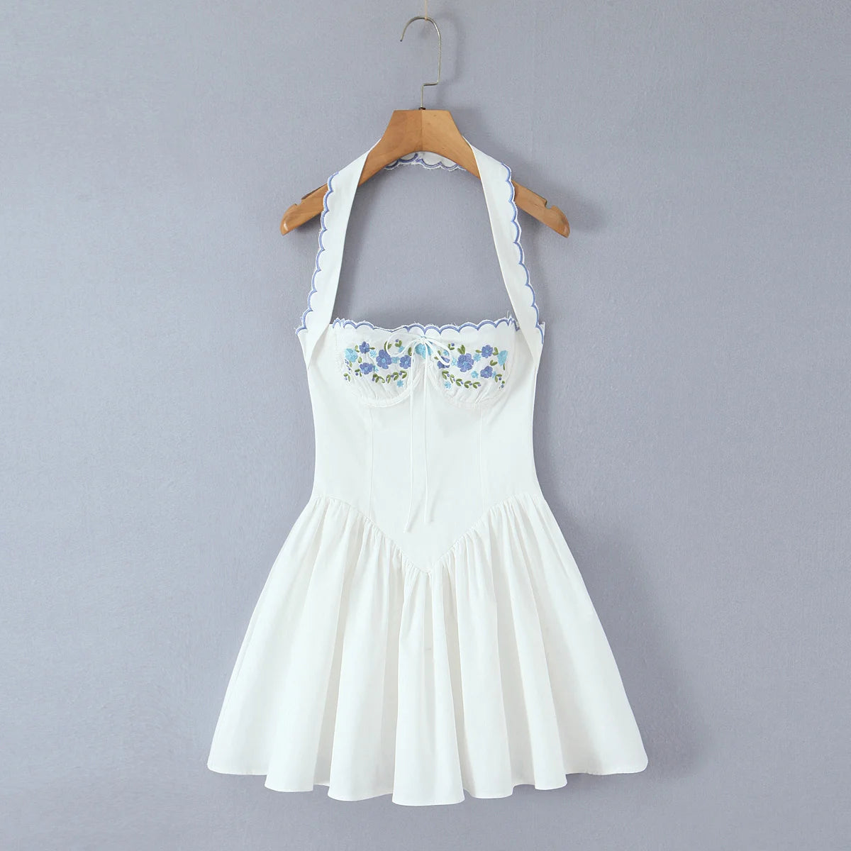 Backless Halter Embroidered White Dress For Women Elegant A Line Mini Dress