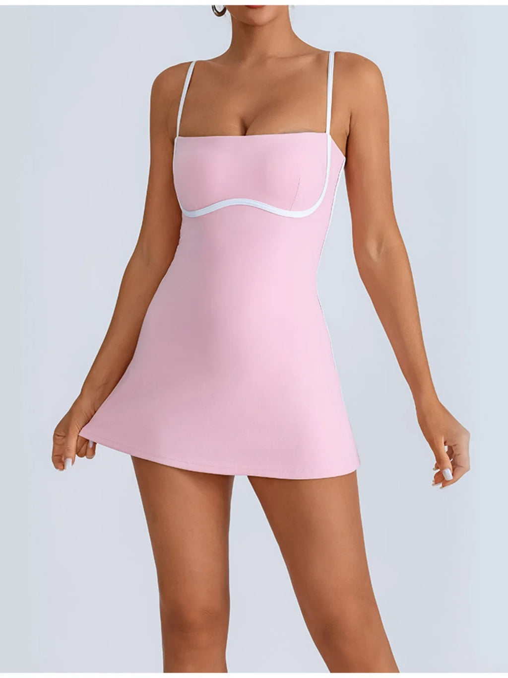 Women's Tennis Sleeveless Contrast Workout Yoga Build in Shorts Fashion Tight Fitting Skirts Suit