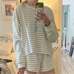 Cozy Striped Knit Lounge Set With Oversized Top And Shorts For Relaxed Comfort Everyday