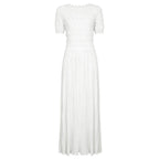 Knit Maxi Dress With Short Sleeve Hollow Detailing And Pleated Skirt