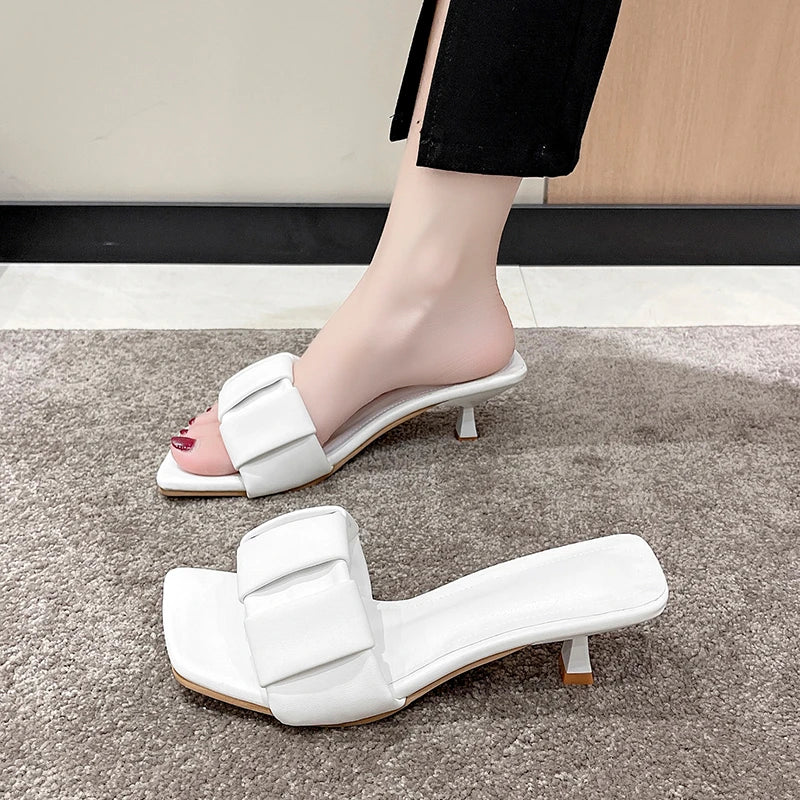 Silk Butterfly Knot High Heels With Square Toe