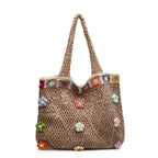 Boho Knitting Shoulder Bag With Floral Crochet