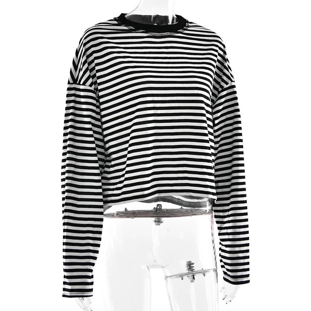 Stripe Patchwork Long Sleeve Tee for Casual Streetwear and Everyday