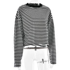 Stripe Patchwork Long Sleeve Tee for Casual Streetwear and Everyday