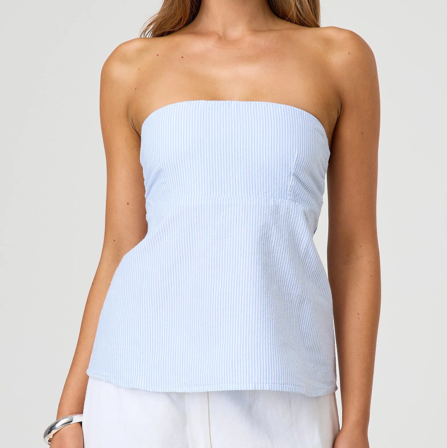 Strapless Peplum Top With Ruffle Hem Bandeau Backless