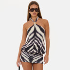 Zebra Print Halter Backless Mini Dress For Nightlife Chic