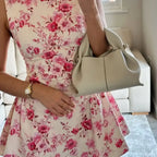 Sleeveless Pink Floral Mini Women High Neck A-line Dress