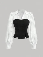 Elegant Striped Spliced Shirt