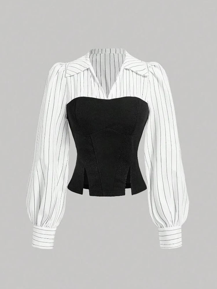 Elegant Striped Spliced Shirt
