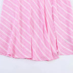 Pink Stripe Shirt Set With Pleated Long Skirt Elegant Two Piece Suit