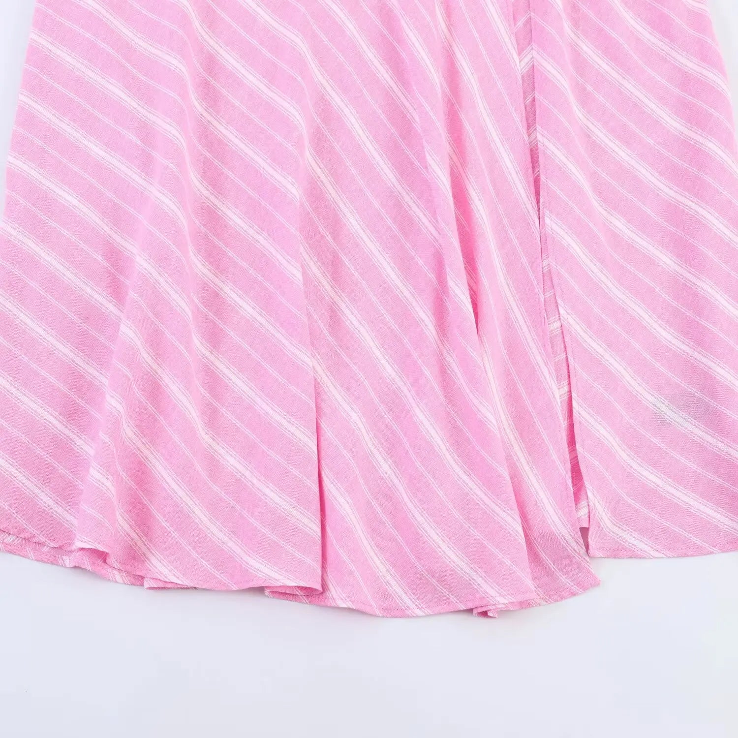 Pink Stripe Shirt Set With Pleated Long Skirt Elegant Two Piece Suit