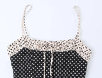 Black Polka Dot Summer Mini Dress With Bow Detail Sleeveless Slimming Waist