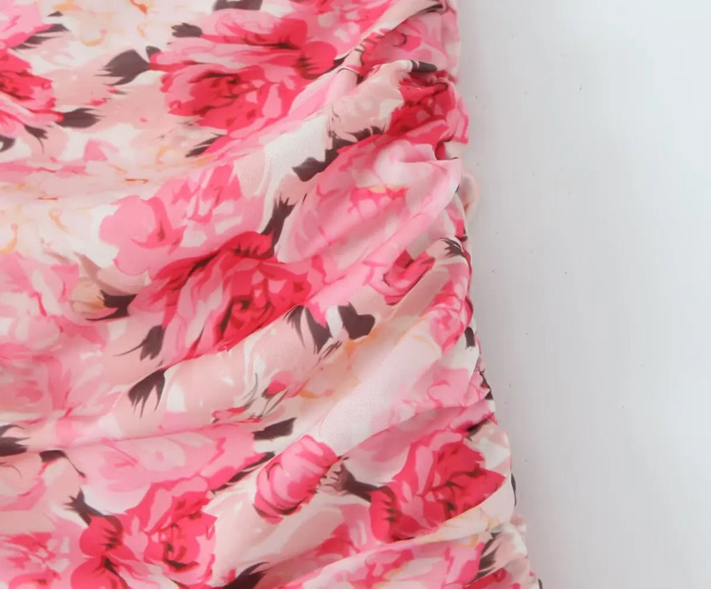 Boho Floral Print 2 Pieces Skirts Set Holiday Summer Women Sexy Backless Halter Top + Mini Skirt