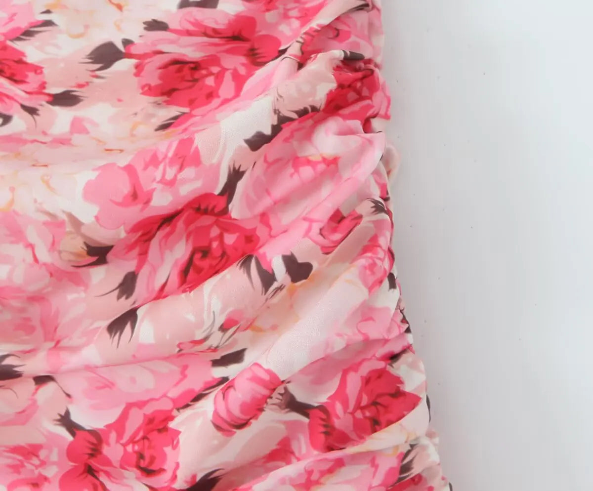 Boho Floral Print 2 Pieces Skirts Set Holiday Summer Women Sexy Backless Halter Top + Mini Skirt