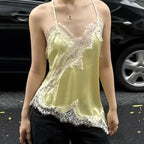Asymmetrical Lace Slip Top Satin Off Shoulder Backless Camisole