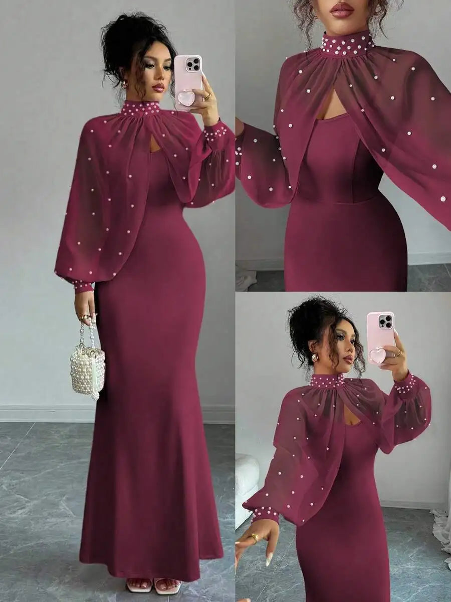 Elegant Mermaid Gown Beaded Body-con Slip Dress