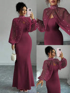 Elegant Mermaid Gown Beaded Body-con Slip Dress